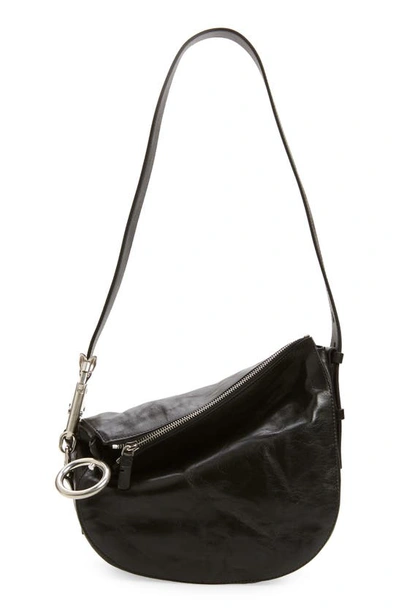 Burberry Small Knight Asymmetric Crinkle Leather Shoulder Bag In Black