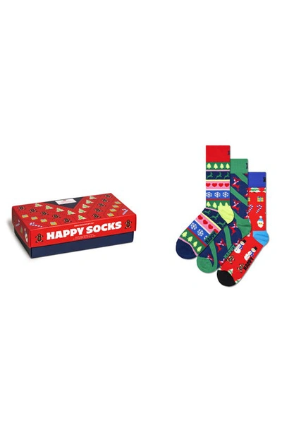 Happy Socks Christmas Sweater Sock Gift Set In Red