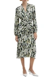 Mango Leonor Print Long Sleeve Midi Dress In White/ Light Beige