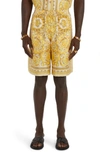 Versace Barocco-print Silk Shorts In Cream