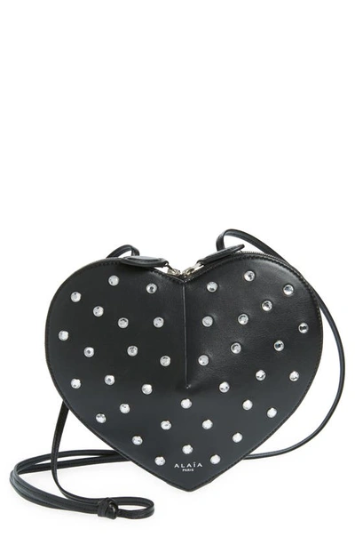 Alaïa Le Caur Crystal-embellished Leather Cross-body Bag In Noir