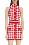 Balmain Gingham-check Pattern Zip-up Top In Rosso