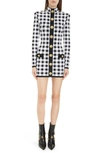 BALMAIN GINGHAM BUTTON FRONT LONG SLEEVE KNIT MINIDRESS