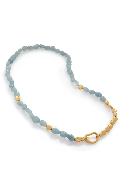 Monica Vinader Rio Aquamarine Beaded Necklace In Gold