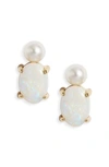 POPPY FINCH OPAL & CULTURED PEARL STUD EARRINGS