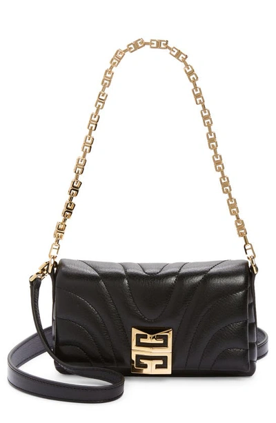 Givenchy Micro 4g Soft Quilted Metallic Leather Crossbody Bag In Black