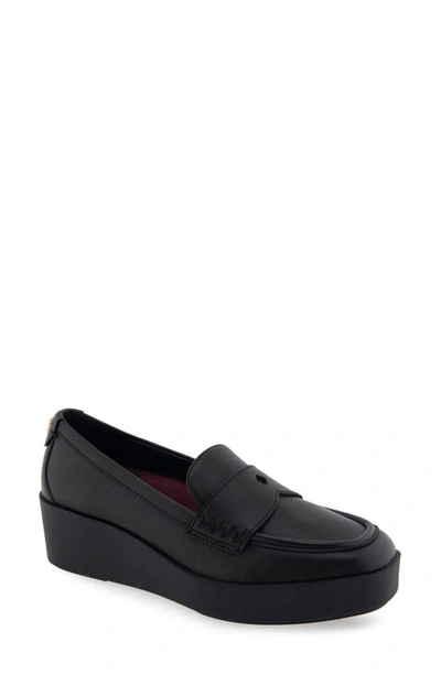 Aerosoles Cetara Tailored-loafer-wedge In Black Leather
