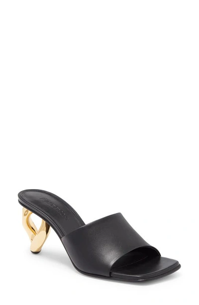 Jw Anderson Leather Chain-heel Slide Sandals In Black