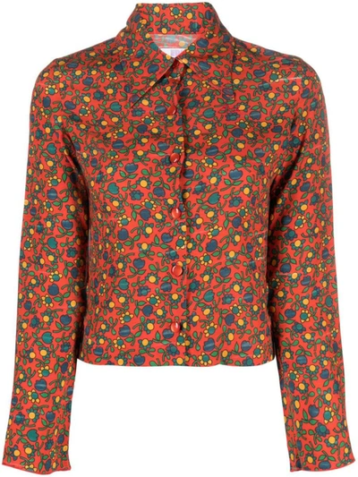 Erl Red Floral Blouse In Multicolour