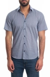 Jared Lang Trim Fit Short Sleeve Cotton Button-up Shirt In Navy Print