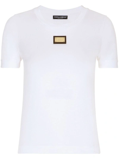 Dolce & Gabbana Jersey T-shirt With Dg Logo Plaque In White