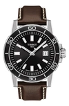 Tissot Men's Swiss Supersport Brown Leather Strap Watch 44mm In Black