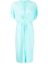 Fisico Cristina Ferrari Gathered V-neck Midi Dress In Blue