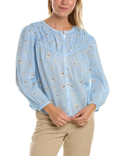 Joie Fanning Floral-print Cotton-gauze Top In Blue