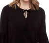 Up Bamboo Knit Long Sleeve Tie Neck Top In Black In Black