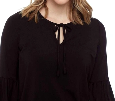 Up Bamboo Knit Long Sleeve Tie Neck Top In Black