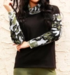 Angel Apparel Abstract Cowl Neck Top In Black/sage In Multi
