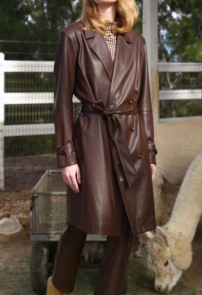 Greylin Elisha Faux Leather Trench In Brown