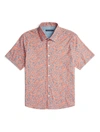 STONE ROSE HEARTS SHORT SLEEVE PRINT SHIRT IN SALMON RED