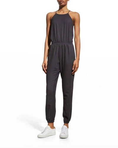 Monrow Woven Mix Jumpsuit In Faded Black