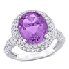 MIMI & MAX 5 1/3CT TGW OVAL-CUT AMETHYST AND WHITE TOPAZ DOUBLE HALO RING IN STERLING SILVER