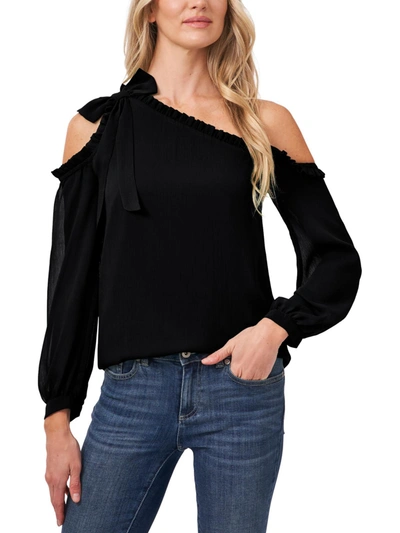 Cece Womens Ruffled Asymt Blouse In Black