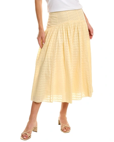 Joie Brixerley Gathered Cotton-jacquard Midi Skirt In Yellow