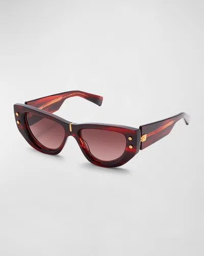 Balmain B-muse Acetate & Titanium Cat-eye Sunglasses In Red