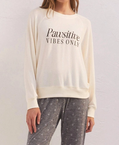 Z Supply Cassie Pawsitive Long Sleeve Top In Cream In White