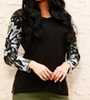 Angel Apparel Abstract V-neck Top In Black/sage In Multi