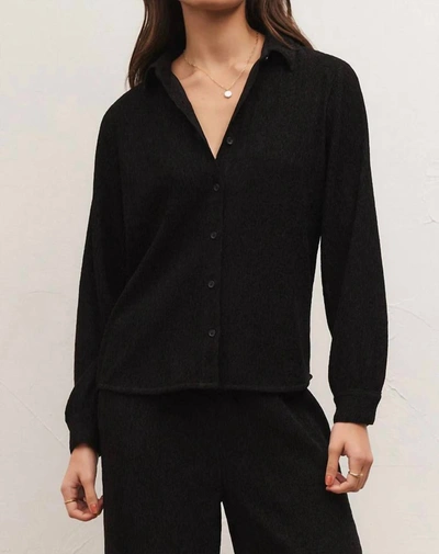 Z Supply Lyrical Crinkle Knit Shirt In Black