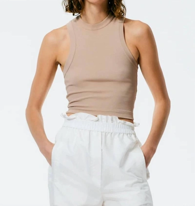 Tibi Ribbed Cropped Tank In Sand In Beige