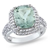 MIMI & MAX 6CT TGW CUSHION CUT GREEN QUARTZ AND CREATED WHITE SAPPHIRE DOUBLE HALO RING IN STERLING SILVER