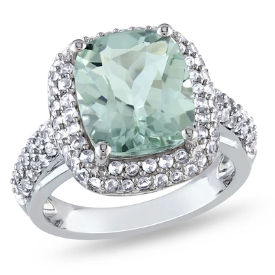 Mimi & Max 6ct Tgw Cushion Cut Green Quartz And Created White Sapphire Double Halo Ring In Sterling Silver
