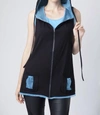 Angel Apparel Contrast Hooded Zip Vest In Black/turquoise In Multi