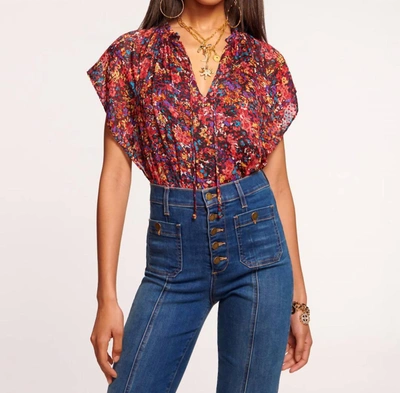 RAMY BROOK MELISSA BLOUSE IN SOIREE RED FRENCH FLORAL BURNOUT