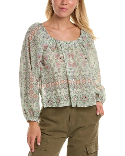 Joie Damarre Gathered Printed Cotton Top In Green