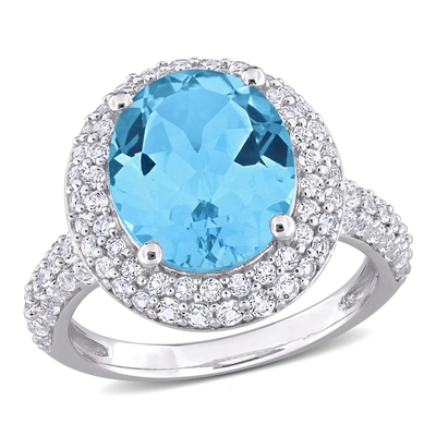 Mimi & Max 7ct Tgw Oval-cut Sky Blue And White Topaz Double Halo Ring In Sterling Silver