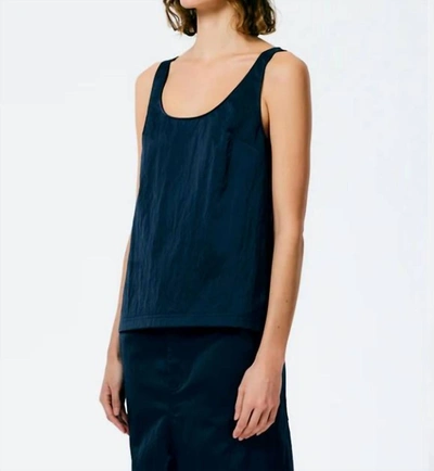 Tibi Eco Satin Nylon Scoopneck Tank In Navy In Blue