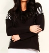 Angel Apparel Animal Print V-neck Top In Black/white In Multi
