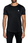JARED LANG NEW WORLD MONKS EMBROIDERED T-SHIRT IN BLACK