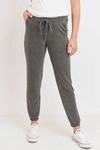 Hello Miz Two-tone Brushed Terry Maternity Sweatpants In Charcoal In Pink