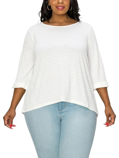 Coin 1804 Plus Size 3/4 Rolled Sleeve Keyhole Button Back Top In White