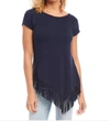 Karen Kane Asymmetric Fringe Jersey Top In Blue