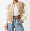 Steve Madden Alexander Faux Leather Sleeve Varsity Jacket In Grey