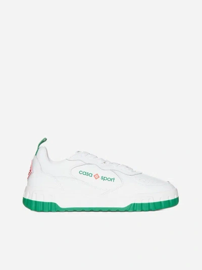 Casablanca Tennis Court Sneakers In White Leather In White,green