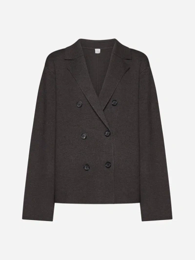 Totême Oversized Double-breast Wool Knit Blazer In Espresso