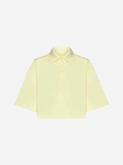 Bottega Veneta Cropped Cotton Polo Shirt In Yellow