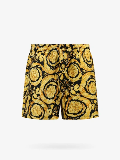 Versace Barocco Print Silk Loungewear Shorts In Gold