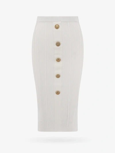 Balmain Embellished Pointelle And Ribbed-knit Mini Skirt In White